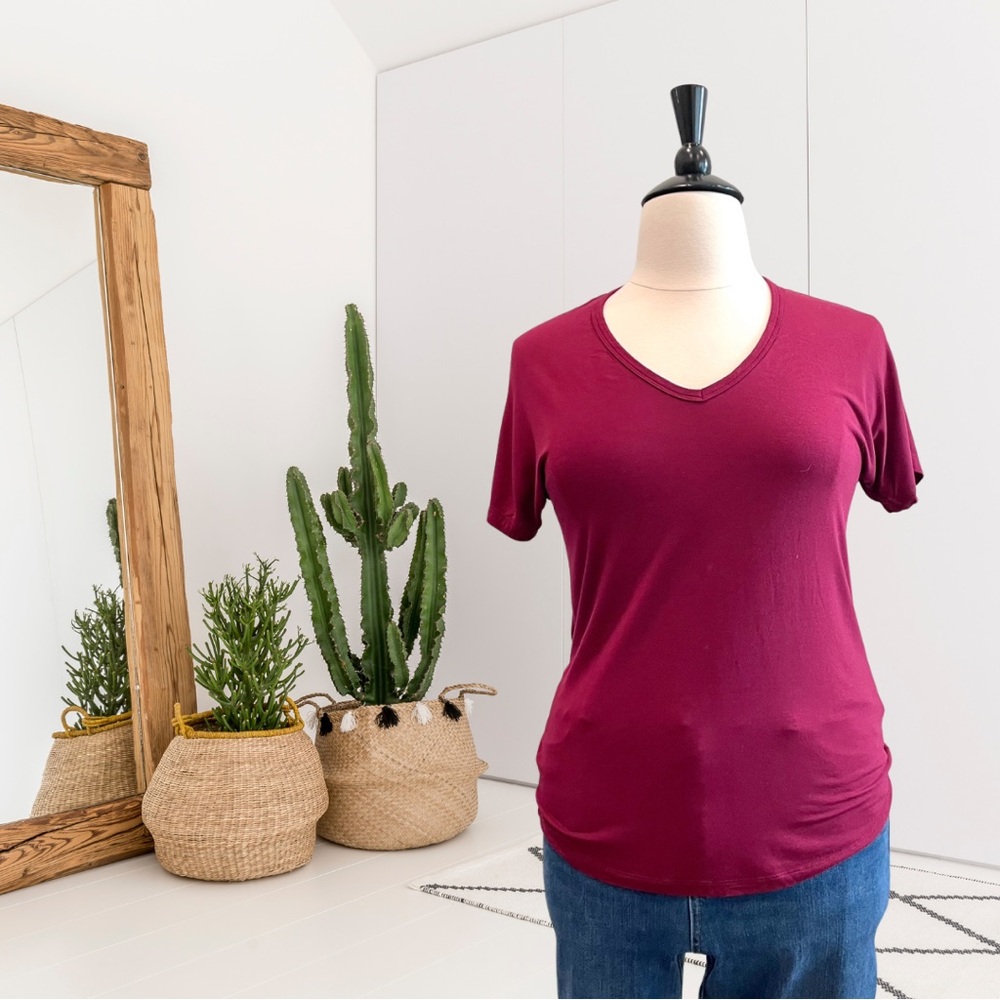 PJ Salvage Short Sleeve V-Neck Stretch Lounge Tee T-Shirt